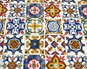 PER YARD ~ Luxe Cotton Flannel Mexican Tile Fabric ~ 100% cotton - brushed for softness Talavera boho
