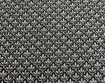 PER YARD ~ Keepsake Calico Scalloped Trellis Black Quilter's Cotton ~ 100% cotton fabric - black gray flower scallop
