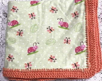 Baby/Toddler Blanket from Little Moon Designs ~ large size double sided with a hand crocheted ruffle edge
