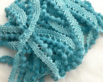 Miss Tilly's Teal Mini Pom Pom Trim (MPP-41) by Vintage NeedleArts ~ hand-dyed 2 continuous yards