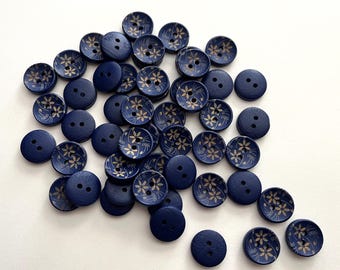 Blue Flower Wood Buttons (BTN-17) - pack of 6
