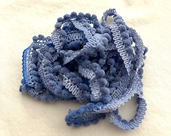 Mini Pom Pom Trim (Liberty Blue) by Vintage NeedleArts hand-dyed 2 continuous yards dark blue more of a bright blue
