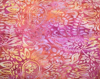 Orange & Raspberry Paisley Batik from Feldman Fabrics ~ 100% cotton sewing quilting fabric flowers pink gold yellow