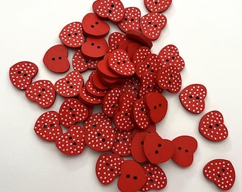 Polka Dot Heart Wood Buttons (BTN-21) - pack of 6