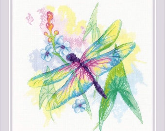 Kit au point de croix compté Rainbow Beauty de Riolis - effet aquarelle libellule