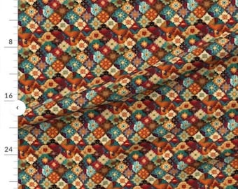 Patchwork Quilts with Copper Blaze Fabric from Spoonflower ~ 100% cotton ONE YARD printed panel for sewing and quilting