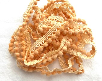 Tangerine Mini Pom Pom Trim (MPP-53) by Vintage NeedleArts ~ hand-dyed 2 continuous yards