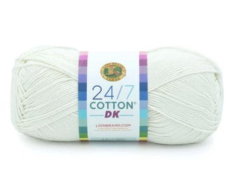 Lion Brand 24/7 Cotton DK Yarn (Creme) ~ 3 Light DK mercerized 100% cotton machine washable