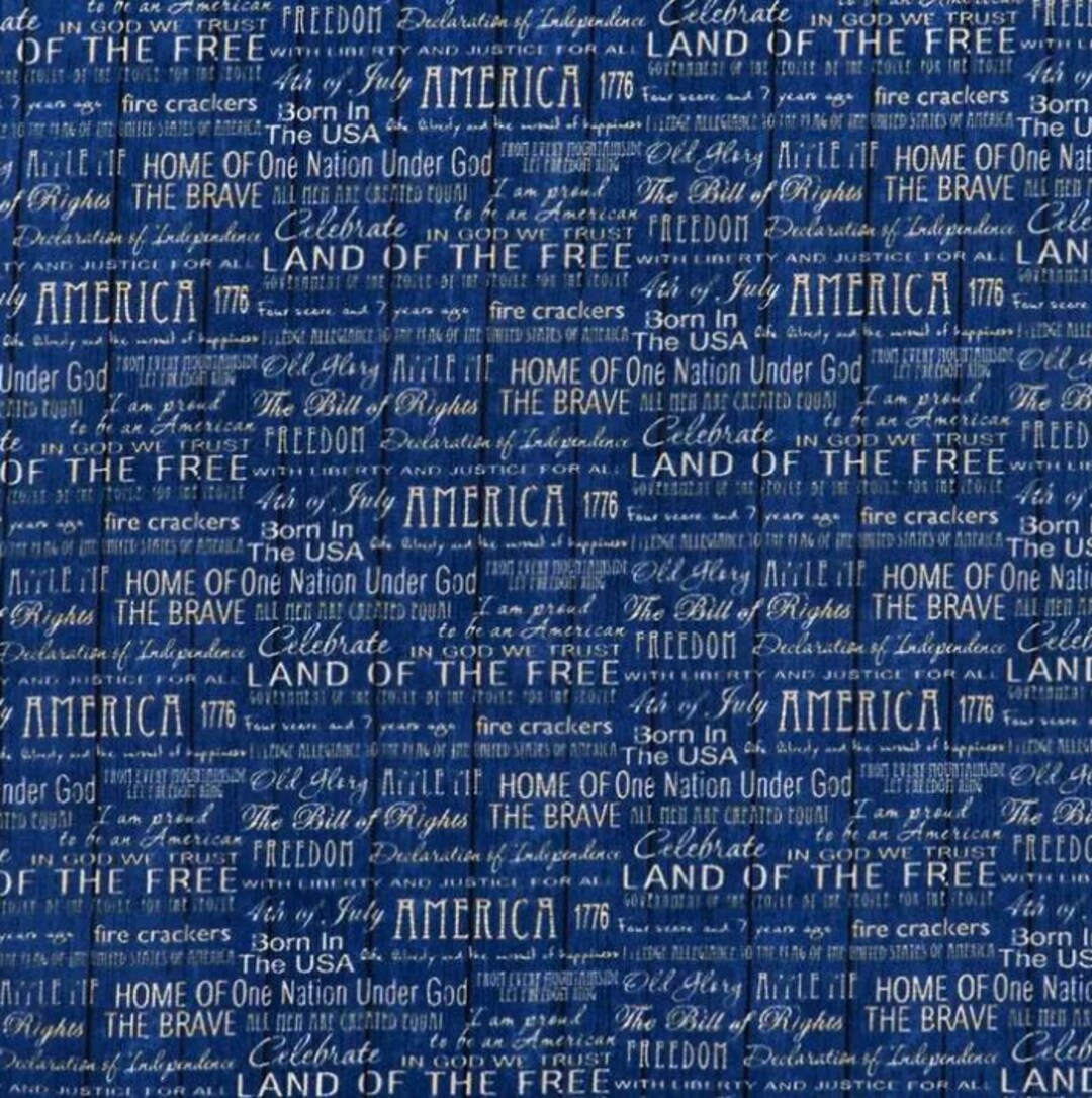 Navy American Pride Words Calico Fabric From Fabri-quilt, Inc. ~ 100% ...