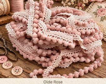 Olde Rose Hand Dyed Mini Pom Pom Trim (MPP-8) by Vintage NeedleArts ~ 2 continuous yards per package