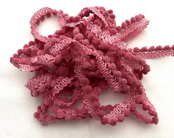 Raspberry Smash Mini Pom Pom Trim (MPP-107) by Vintage NeedleArts ~ hand-dyed 2 continuous yards