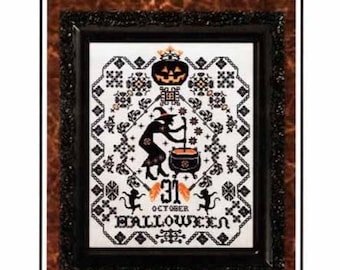 PAPER CHART - Witch Sampler from Twin Peak Primitives - cross stitch chart design Halloween October 31st pumpkin cauldron sampler