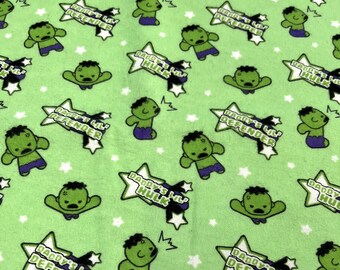 PER YARD ~ Camelot Cotton Flannel Marvel Incredible Hulk ~ 100% cotton - licensed "Daddy's Little Defender" "Daddy's Little Hulk"