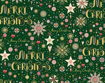 Green Peppermint Merry Christmas Fabric from P & B Textiles/Turnowsky Treasures ~ 100% cotton for sewing/quilting