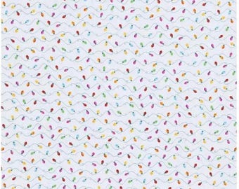 Christmas Lights Cotton Calico Fabric from Brother Sister Design Studio ~ 100% quilter's cotton for sewing and quilting white background