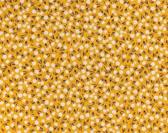 PER YARD ~ Farm Floral Ditsy Cotton Calico Fabric ~ quilter's cotton white flowers on yellow background daisies