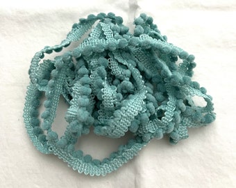 Aqua Mini Pom Pom Trim (MPP-59) by Vintage NeedleArts ~ hand-dyed 2 continuous yards