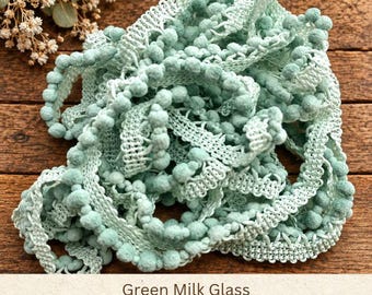 Green Milk Glass Hand Dyed Mini Pom Pom Trim (MPP-34) ~ 2 continuous yards per package