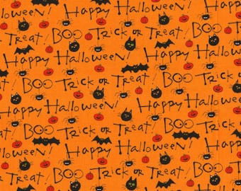 PER YARD ~ Orange Happy Halloween Fabric ~ quilter's cotton trick or treat