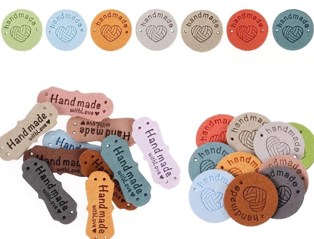 EMSea – 40 Etichette In Pelle 'Made With Love' – 4 Fori, 5x2 Cm – 8 Colori – Per Cucito, Uncinetto, Abbigliamento E Borse Fai Da Te