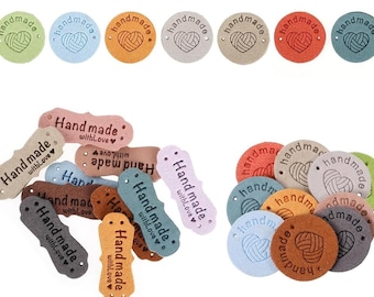 Leather Handmade with Love Tag - label for handmade goods - multiple colors and shapes to choose from