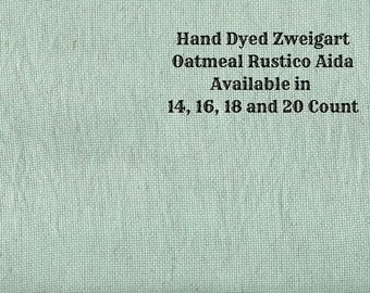 Verdigris Rustic Aida (OR-DDA-47) ~ Hand Dyed Zweigart Oatmeal Rustico Cross Stitch Fabric from Vintage NeedleArts