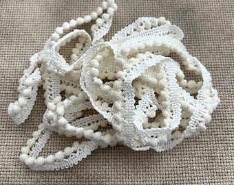 White Chocolate Mocha Mini Pom Pom Trim (MPP-66) by Vintage NeedleArts ~ hand-dyed 2 continuous yards