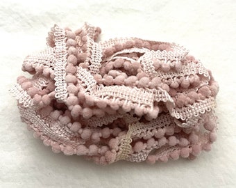 Mini Pom Pom Trim (Ballet Slipper) by Vintage NeedleArts hand-dyed 2 continuous yards soft muted pink