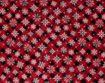 Red & Black Plaid Snowflakes Fabric from Brother Sister Design Studio ~ 100% quilter's cotton sewing/quilting