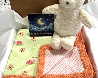 Baby/Toddler Blanket from Little Moon Designs ~ large size double sided with a hand crocheted ruffle edge