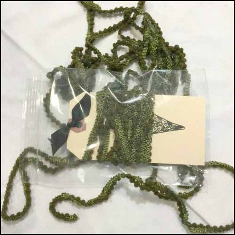 Mossy Mini Pom Pom Trim by Lady Dot Creates hand-dyed 2 continuous yards soft medium olive green