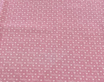 HALF YARD ~ Benartex Baby Talk ~ 100% cotton fabric - sewing quilting pink baby hearts nursery