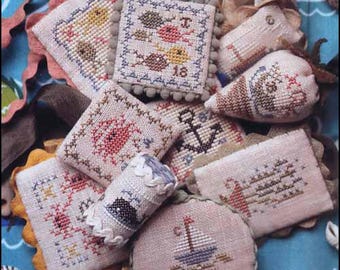 PAPER CHART - Festive Little Fobs: Seaside Edition from Heartstring Samplery - cross stitch chart design ocean coastal fish mermaid whale