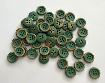 Distressed Green Wood Buttons (BTN-23) - pack of 6