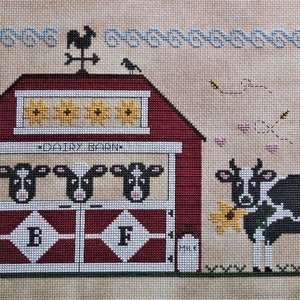 PDF All the Single Ladies Buttonwood Farm Series #4 cross stitch design pattern chart Vintage NeedleArts flower sunflowers cow barn country