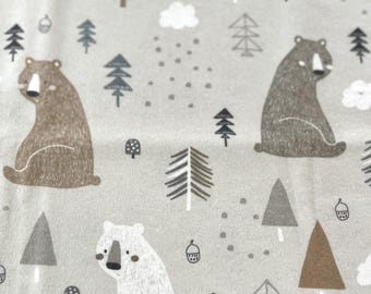 PER YARD ~ Sleepy Bears Cotton Flannel Fabric ~ 100% cotton - brushed for softness gender neutral taupe brown gray white