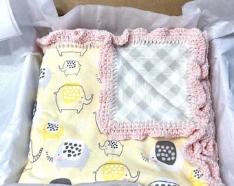 Baby/Toddler Blanket from Little Moon Designs ~ large size double sided with a hand crocheted ruffle edge