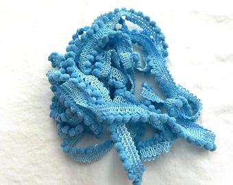 Turquoise Blue Mini Pom Pom Trim (MPP-23) by Vintage NeedleArts ~ hand-dyed 2 continuous yards