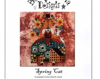 PAPER Cross Stitch Chart - Spring Cat from Barbara Ana Designs