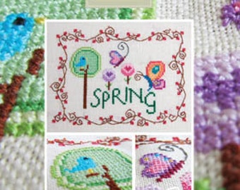 PAPER CHART - Spring by Cottage Garden Samplings cross stitch chart design primitive flowers butterfly bird tree