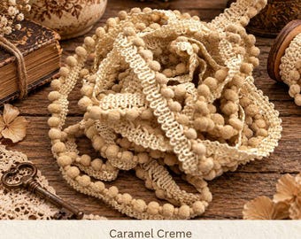 Caramel Creme Hand Dyed Mini Pom Pom Trim (MPP-61) ~ 2 continuous yards per package