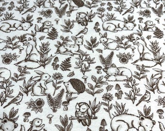PER YARD ~ Cotton Flannel Fabric Woodland Forest Animals ~ 100% cotton - brushed for softness brown and white old-fashioned gender neutral