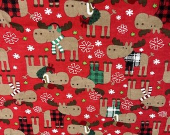 HALF YARD ~ Super Snuggle Cotton Flannel Christmas Moose Fabric ~ 100% cotton - brushed for softness one piece 18x44 inches