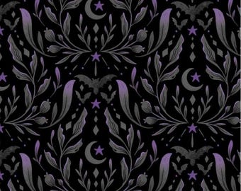 Hauntingly Yours Black/Purple Damask from White Owl Textiles/Gia Graham Collection ~ 100% cotton for sewing/quilting