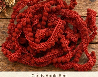 Candy Apple Red Hand Dyed Mini Pom Pom Trim (MPP-69X-95) ~ 2 continuous yards per package