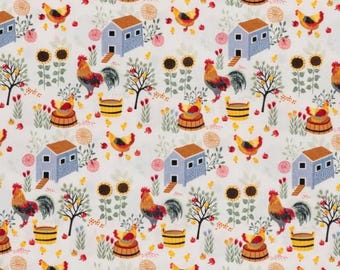 Chicken & Coops Calico Fabric from Brother Sister Design Studio ~ 100% quilter's cotton sewing/quilting