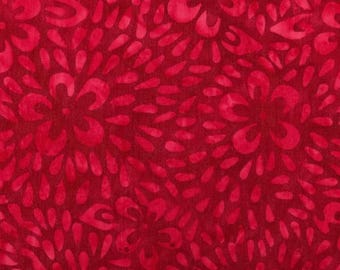 PER YARD ~ Crimson Tonal Flowers Batik ~ 100% cotton sewing quilting fabric red