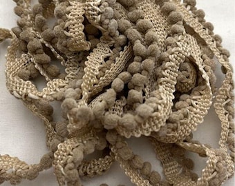 Portobello Mini Pom Pom Trim (MPP-101) by Vintage NeedleArts ~ hand-dyed 2 continuous yards