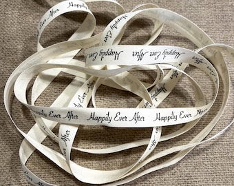 Happily Ever After Printed Canvas Wedding Ribbon ~ Ivory/off-white 1/2" wide