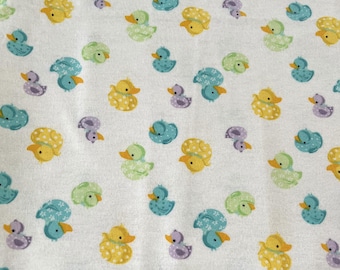 PER YARD ~ Super Snuggle Cotton Flannel Fabric ~ Multicolor Rubber Ducks ~ 100% cotton brushed for softness white background